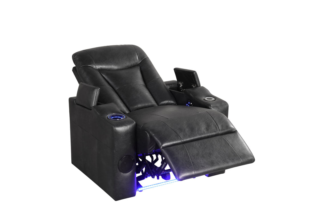 Topgun black leather power recliner front angle