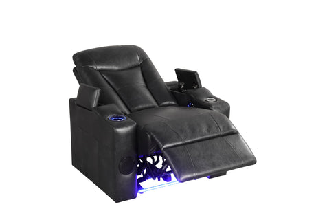 Topgun black leather power recliner front angle