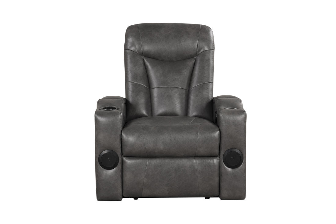 Side view of dark gray power recliner