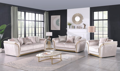 Torino Champagne Sofa, Loveseat, and Chair Set with Gold Framework from Decor Furniture