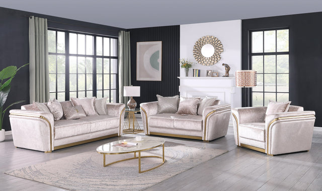 Torino Champagne Sofa, Loveseat, and Chair Set with Gold Framework from Decor Furniture