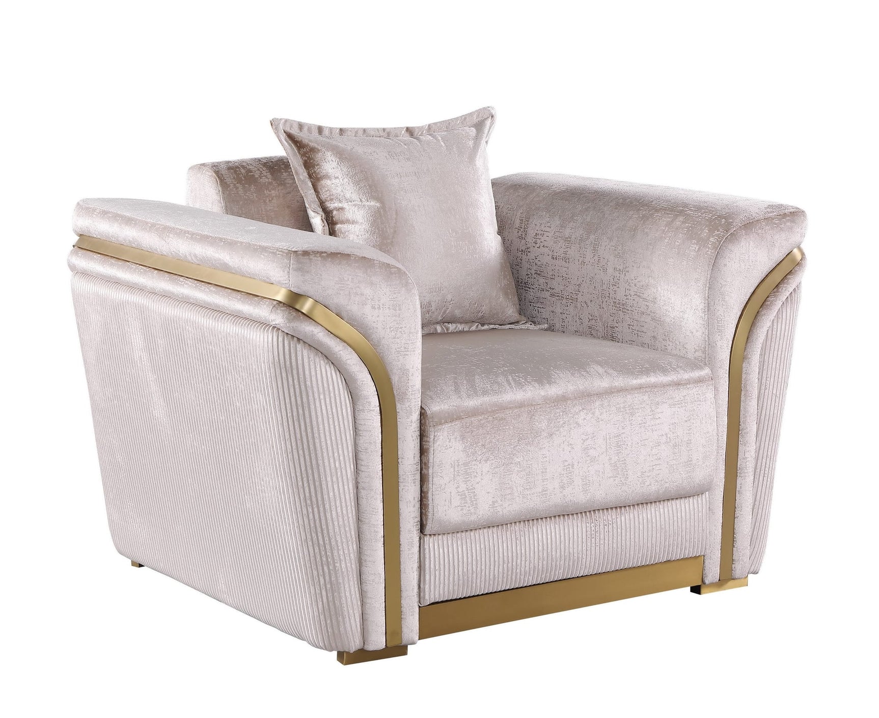 Torino Champagne Sofa, Loveseat, and Chair Set with Gold Framework view 4