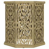 Torres Octagonal Solid Mango Wood Side Table Natural Brown, close-up of carved wood detail