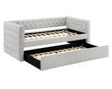 Pull-out trundle of Trina Dove Gray Upholstered Tufted Daybed