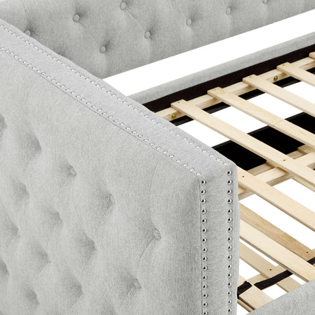 Close-up of tufted dovetail upholstery on Trina Daybed