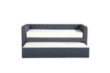 Trina Gray daybed with trundle pulled out showing extra sleeping space
