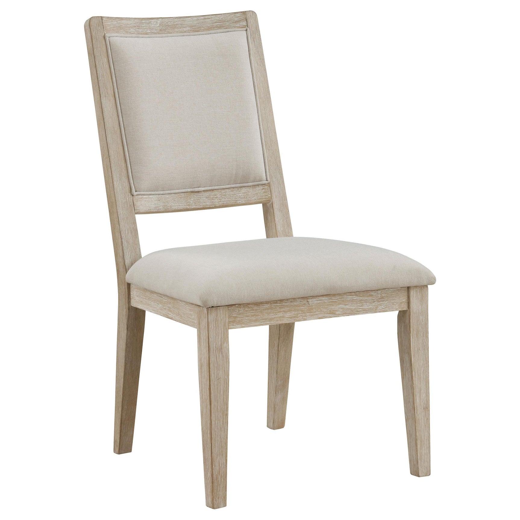 Detail of beige fabric upholstery on Trofello dining chair
