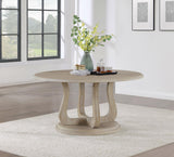 Trofello round 60-inch white washed pedestal dining table angled view