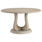 Trofello round 60-inch white washed pedestal dining table details close-up
