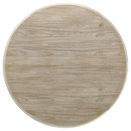 Trofello round 60-inch white washed pedestal dining table side view