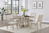 Trofello round 60-inch white washed pedestal dining table in room setting