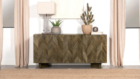 Tyler sideboard angled view highlighting brown mango wood finish