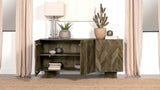 Side view of Tyler mango wood dining sideboard with doors closed