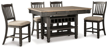Close-up of textured black and oak finish on Tyler dining table