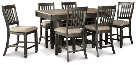 Tyler Black and Gray Creek Counter Height Dining Table with 6 Upholstered Barstools - detailed drawer and storage view