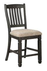Tyler 2-piece upholstered bar stool set side angle showing tapered legs