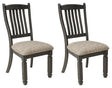 Tyler solid wood dining chair in black finish with grayish brown upholstered seat front view