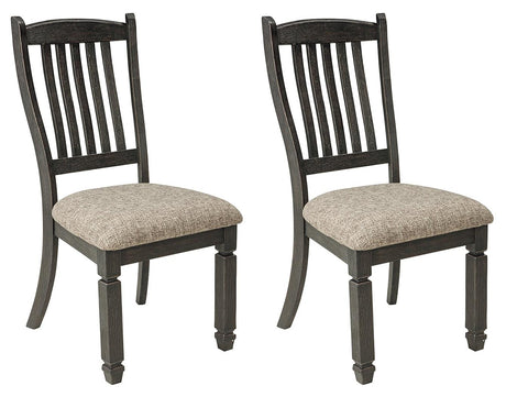 Tyler solid wood dining chair in black finish with grayish brown upholstered seat front view