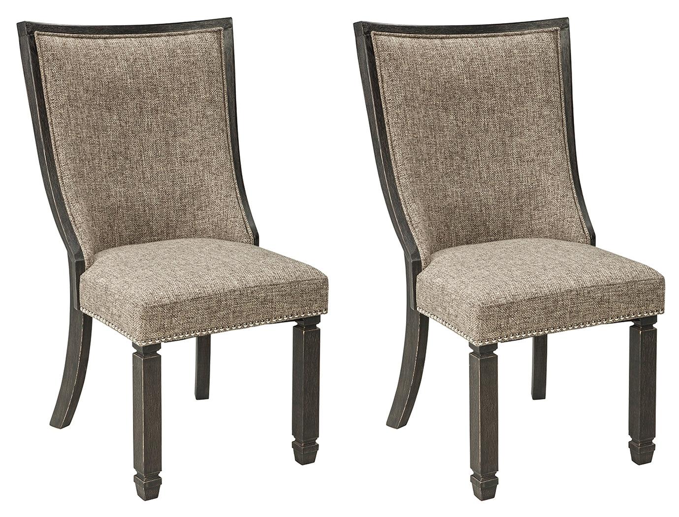 Tyler Upholstered Dining Chair set in black and grayish brown, front angle