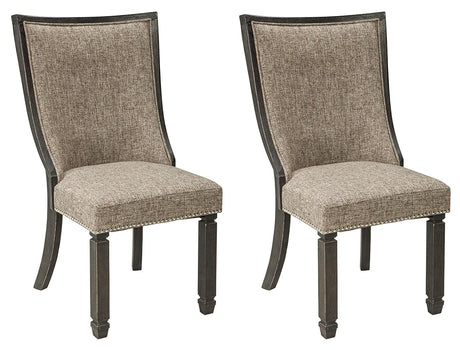Tyler Upholstered Dining Chair set in black and grayish brown, front angle