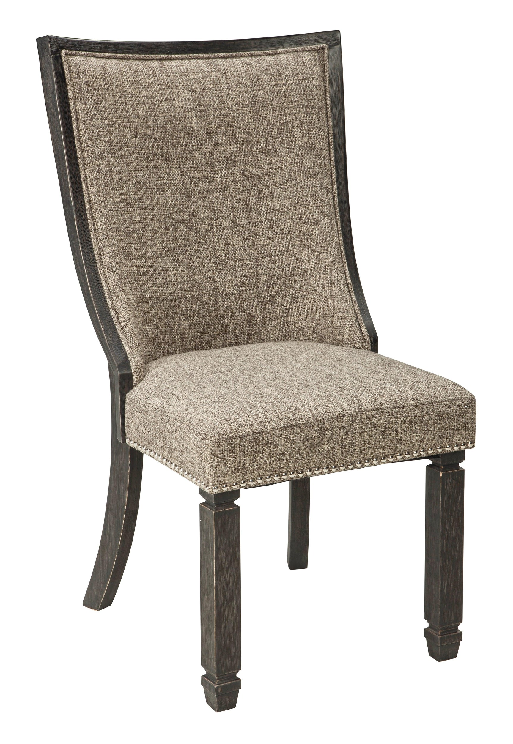 Tyler Dining Chair side view showcasing tapered legs and nailhead trim