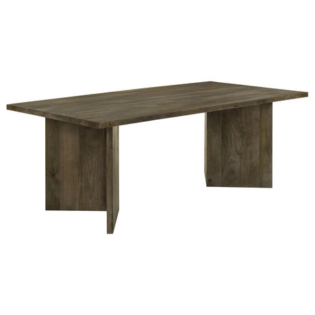 Tyler mango wood dining table rectangular top brown finish front angle