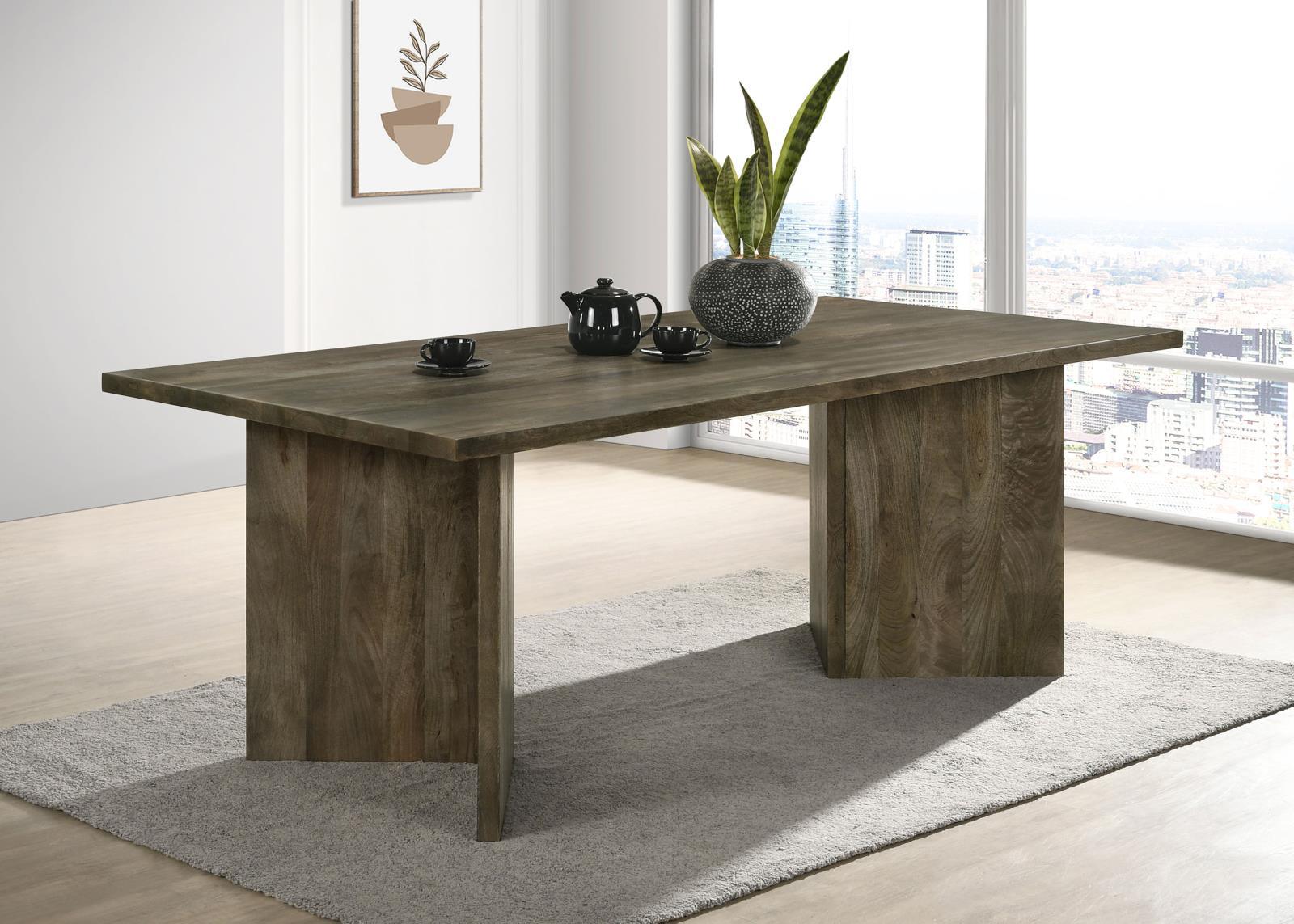 Tyler dining table double V-legs close-up brown mango wood