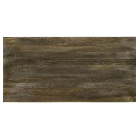 Dining table corner with double V-leg featuring mango wood texture