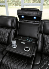 Drop-down table with LED reading lights and charging ports