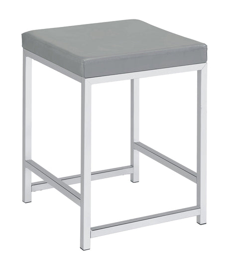 Umbridge vanity stool side view showing polished chrome legs