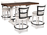 Four Valebeck vintage white upholstered barstools with nailhead trim and 360-degree swivel seats