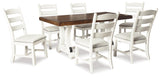 Dining room view featuring Valebeck White Brown Rectangular Dining Set