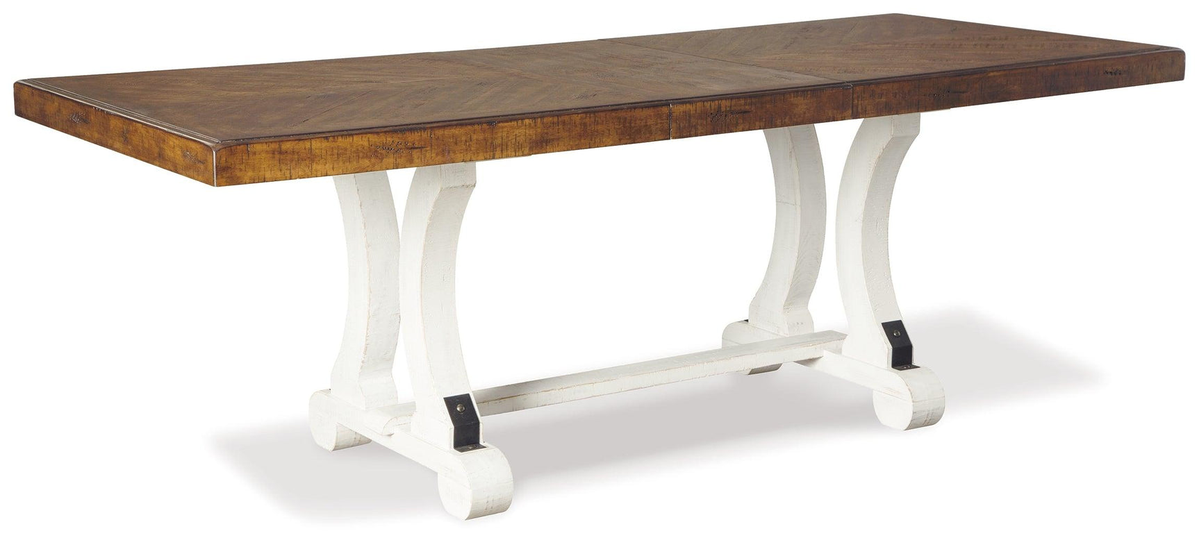 Side view of Valebeck White Brown Rectangular Dining Table and chairs