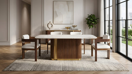 Valente Dining Set in White Sintered Stone and Walnut with Fluted Wood from Decor Furniture