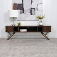 Valna 71 inch rectangular walnut TV stand sliding doors closed