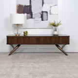 Valna TV stand sliding doors open showing storage compartments