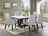 Vance dining set room view with fabric upholstered chairs