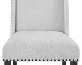 Dining room set bench with gray fabric upholstery