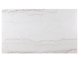 Detail of marble top surface and fabric upholstery on Varley Vance dining set