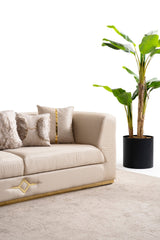 Vega Sofa, Loveseat, and Chair Set with Textured Upholstery and Gold Accents view 9