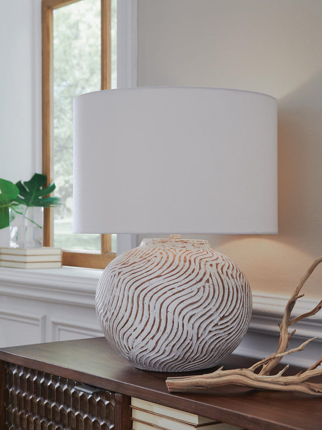 Vien Distressed White Table Lamp from Decor Furniture