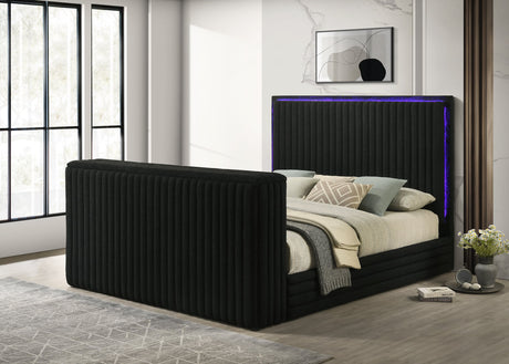 Villa King Bed with black upholstery and LED lighting on headboard