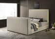 Villa white upholstered LED platform queen bed angled view