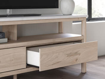 Close-up of handle and drawer detail on W2615-68 TV Stand