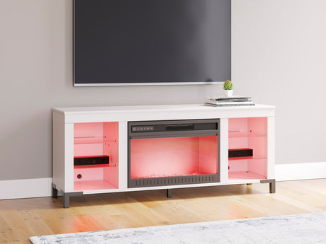W2722-168 white TV stand with fireplace, front view