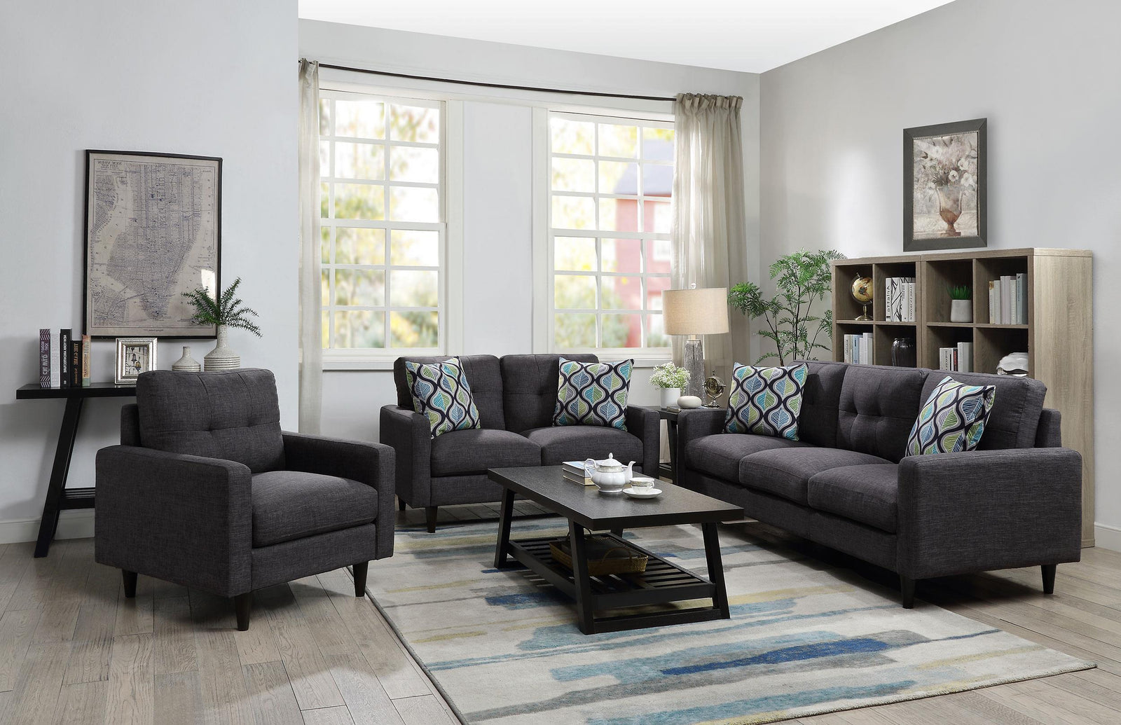 Watsonville 3-piece Upholstered Track Arm Sofa Set Grey 552001-S3 - Ella Furniture