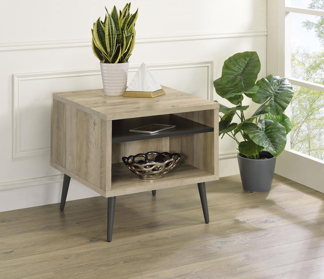 Welsh Square Wood End Table side angle with tapered rounded legs