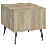 Welsh Square Wood End Table styled with decor items on shelf