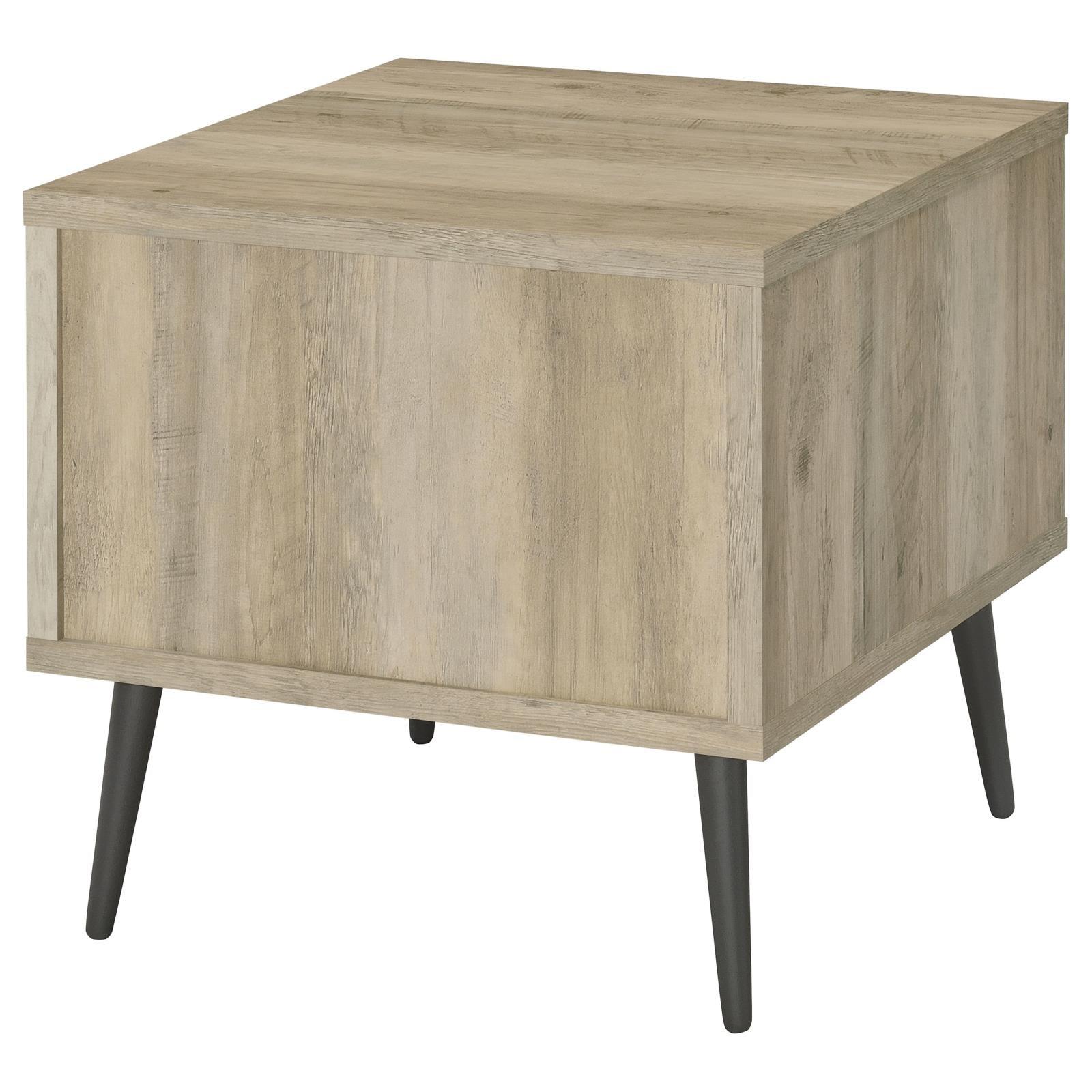 Welsh Square Wood End Table showing two storage compartments