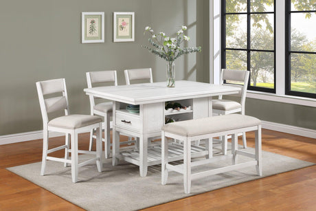 Wendy White farmhouse style white rectangular counter height dining table main view